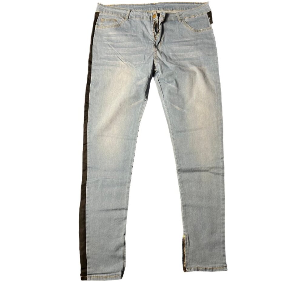 Men's Light Blue Jeans with Black Side Stripe